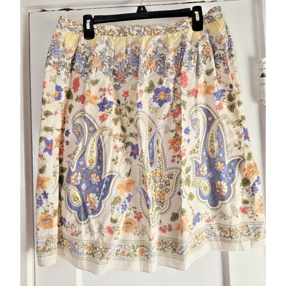 Vtg TALBOTS pastel paisley‎ cotton skirt fully lined womens 12